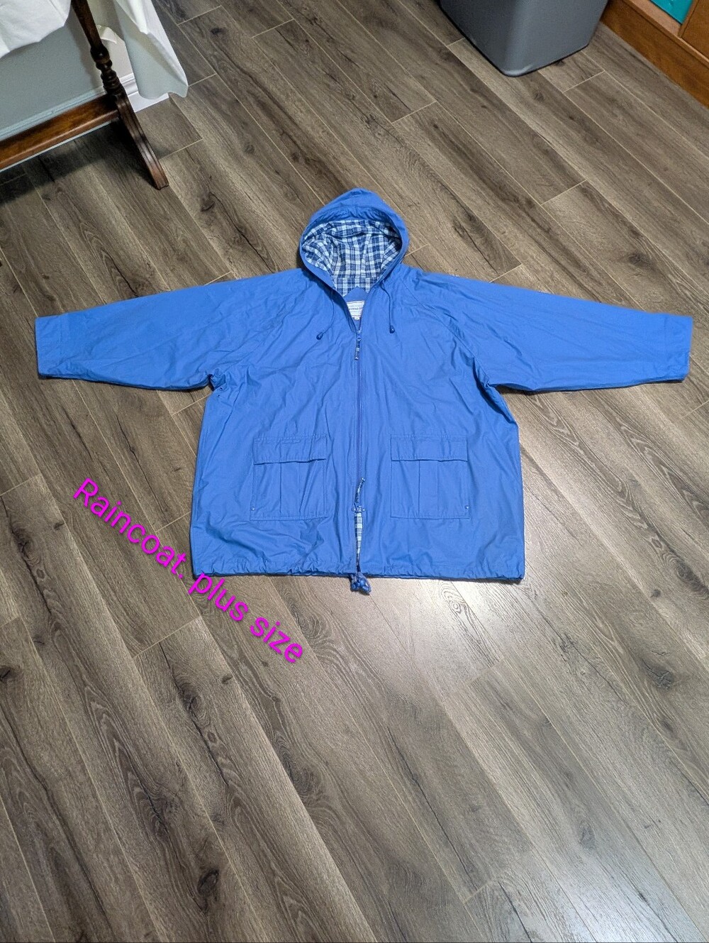 Thermal slicks. Blue Hooded raincoat Windbreaker Jacket.  Size 3X. GUC Plus Size